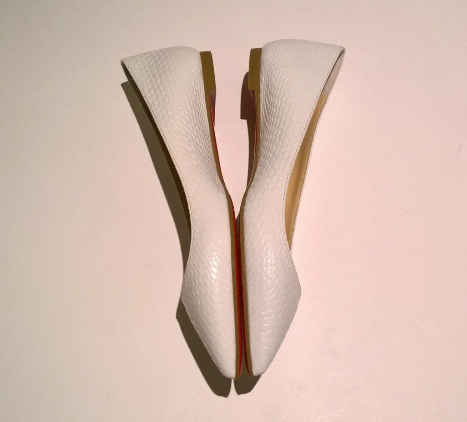 Christian Louboutin Ballalla Flats in Bianco White Mock Reptile Embossed Leather