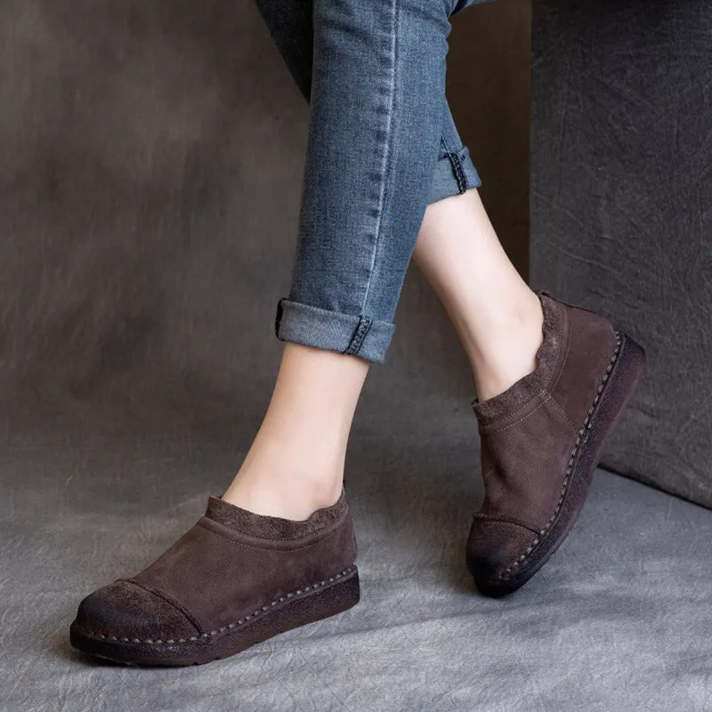 Women Autumn Retro Cowhide Soft Flat Shoes